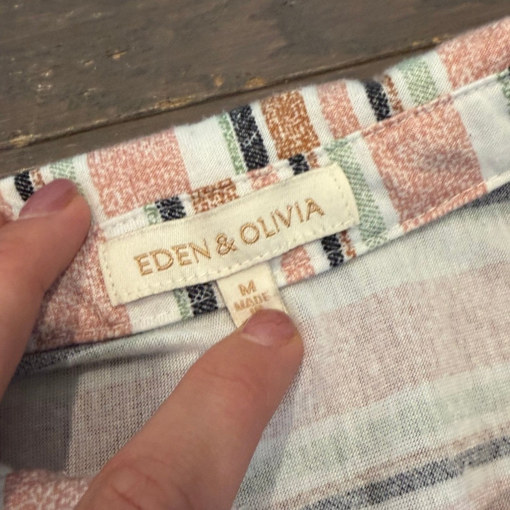 Eden & Olivia Womens Medium Striped Tie Front Button Down Shirt Terracotta Sage - Picture 3 of 4